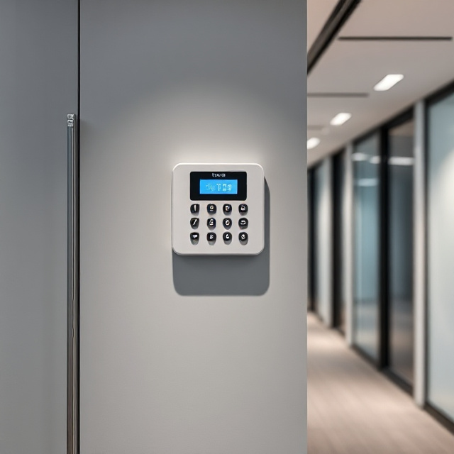 Centrale et clavier de système d'alarme Ajax installés dans un bureau